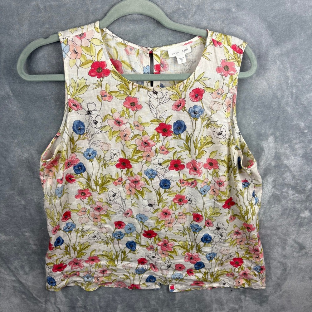 J. Jill Love Linen Floral Sleeveless Top M. Full Button Back Cottagecore Coastal - Picture 2 of 11